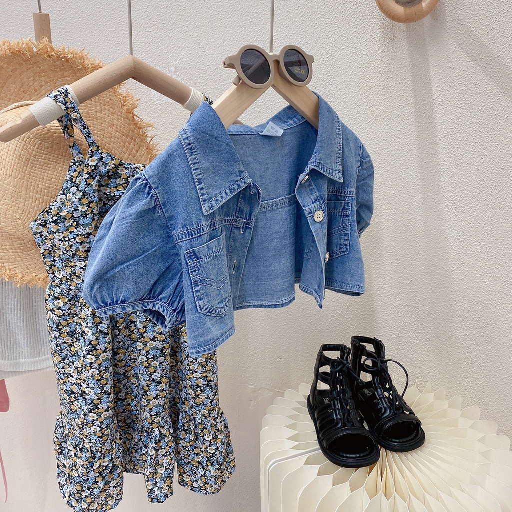 CHUBBI 64 Dress Anak Perempuan Fashion Korea Bunga + Rompi Jeans