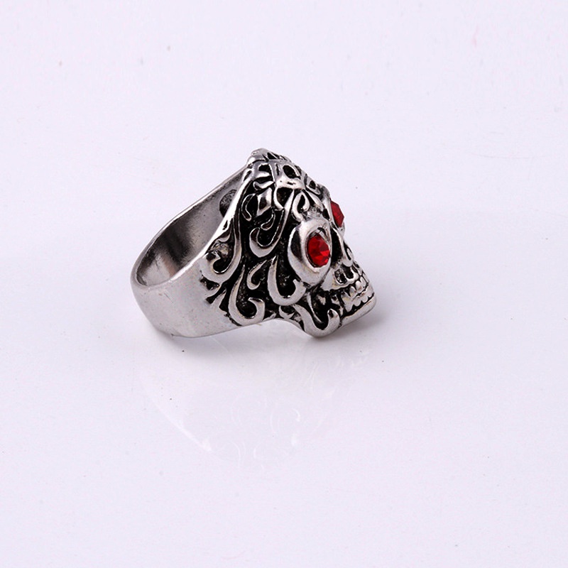 Cincin Desain Tengkorak Mata Merah Gaya Punk Eropa Amerika Untuk Pria