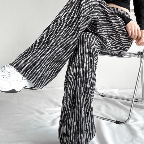 【Blossom】Fashion Striped  Printing High Waist Wide-legged Pants 2433