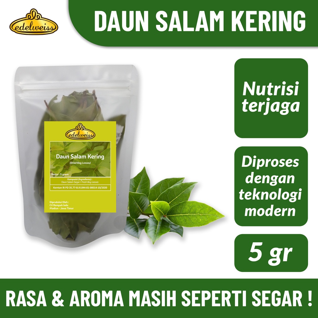 

Edelweiss Daun Salam Kering Murni Refill Pack 5gr (Dried Bay Leaves / Bay Leaf)