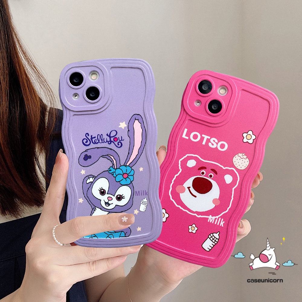 Oppo A17 A16 A55 A15 A57 A16K A54 A17K A12 A78 A54s A77 A74 A5 A9 A16s A96 A95 A5s A7 A1k A77s A53 A3s A76 Reno 8t 7Z 8Z 6 A52 Wavy Edge Cute Strawberry Bear StellaLou Sarung Soft Case