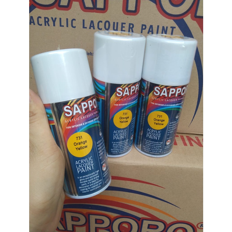 saporo acrylic lacquer paint pilok pilox cat spray sapporo 150ml saporo 731 orange yellow kuning cerah 150ml