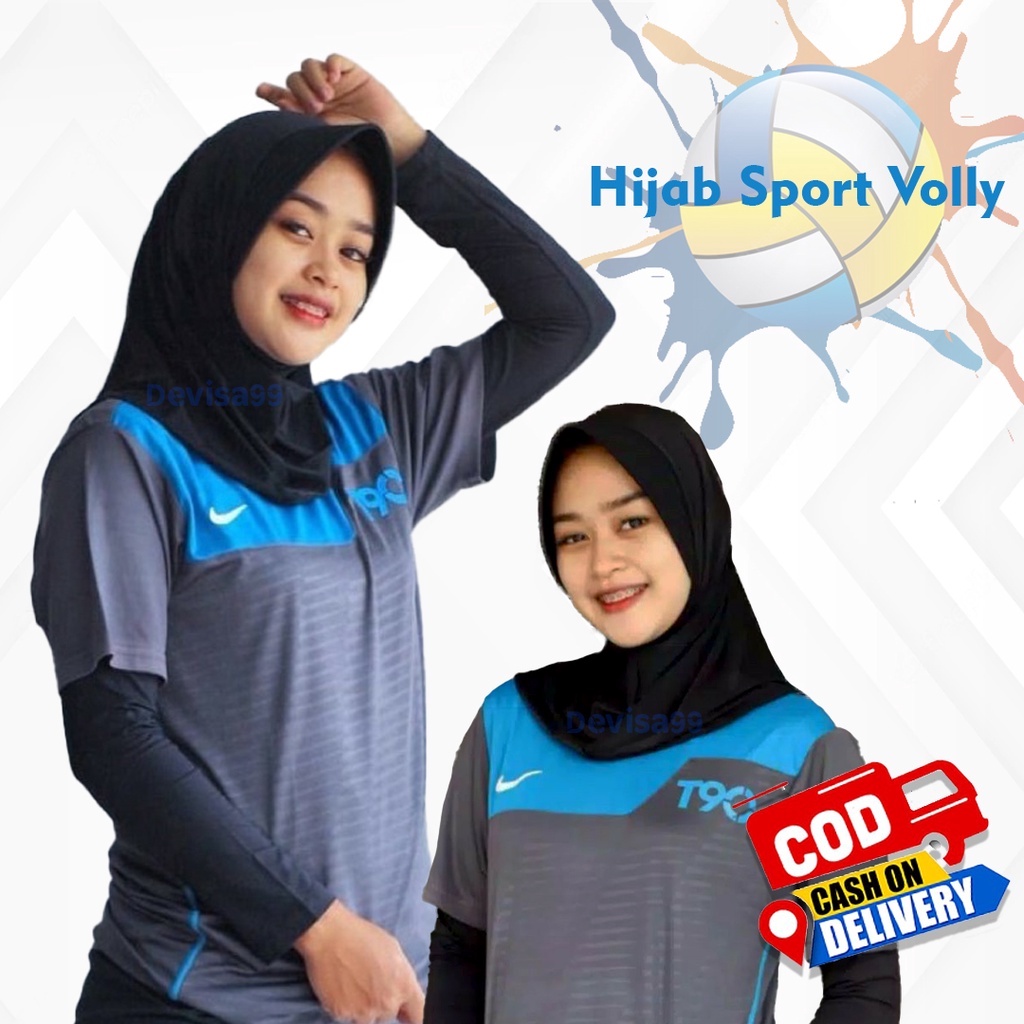 Jilbab Sport Volly Bahan Jersey / Hijab OlahRaga / Voli / Training / Hijab Instan / Warna Hitam Putih Milo Navy Army Maroon Abu Abu Lavender Silver