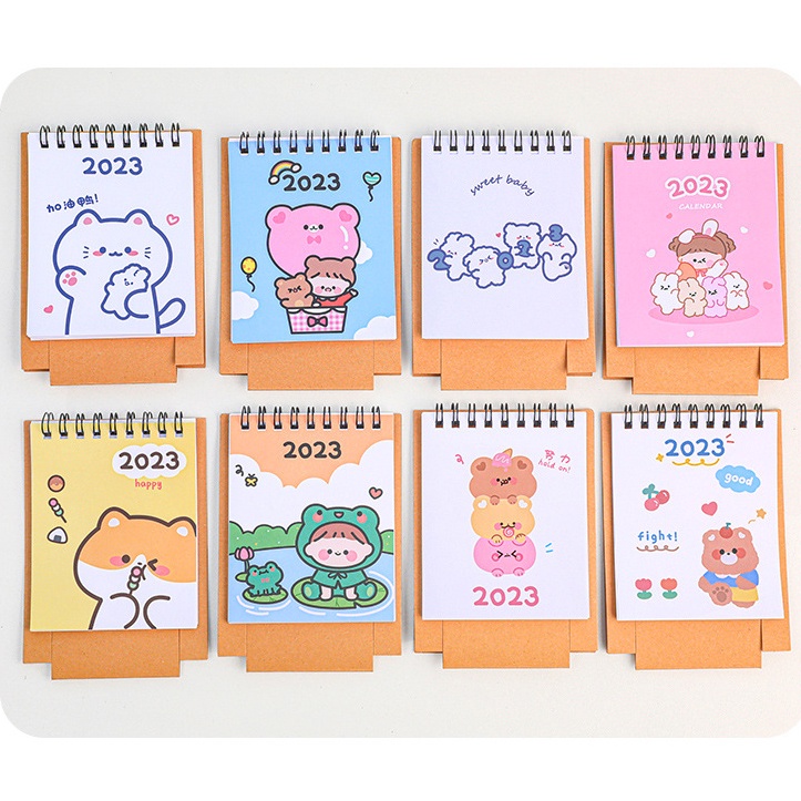 1pc 2023 Kalender Meja Mini Motif Kartun Hewan Lucu Untuk Dekorasi Kantor / Sekolah