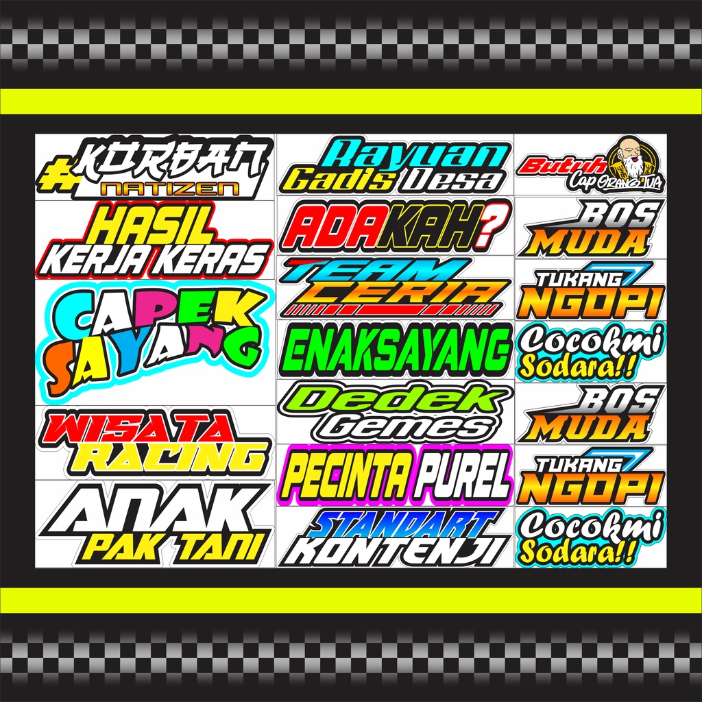 

Sticker Stiker Pack Helm Laptop Kata Makassar anti air tahan lama bahan tebal