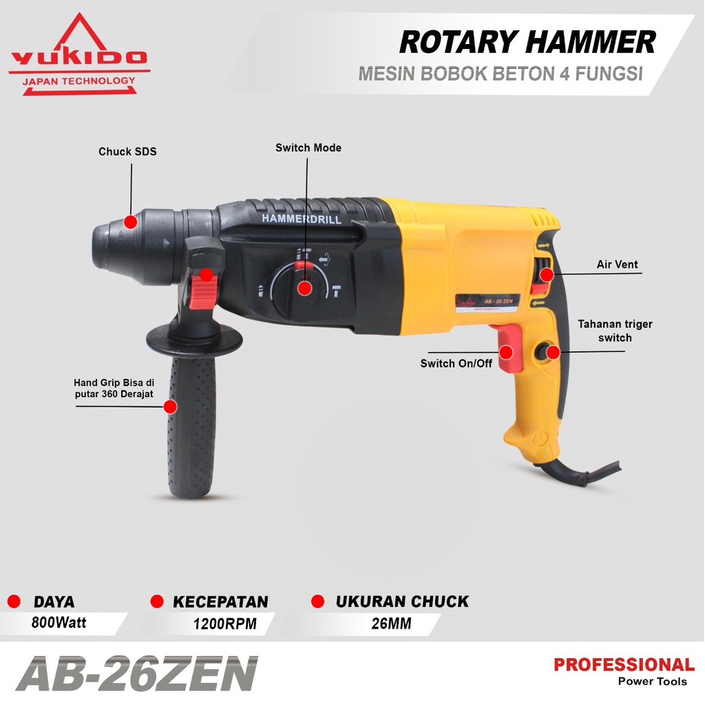 Jual Mesin Bobok Beton - Rotary Hammer - 3 Fungsi - Mesin Bor Bobok ...