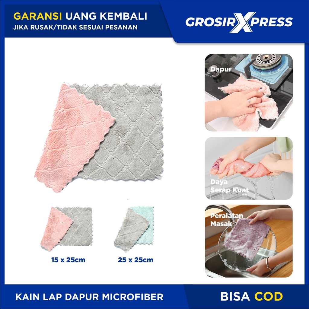 Kain Lap Dapur Microfiber Original multifungsi untuk Lap Meja piring anti minyak 2 sisi lembut halus tebal kitchen towel