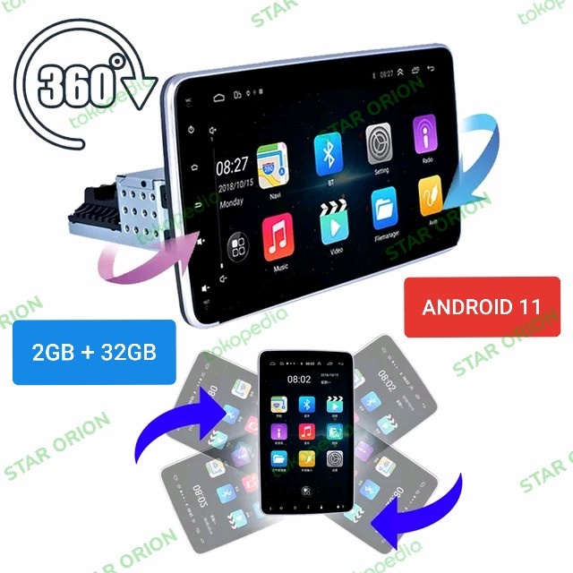 Smart Headunit Android Mobil #Single Din #Double Din Rotation Screen.