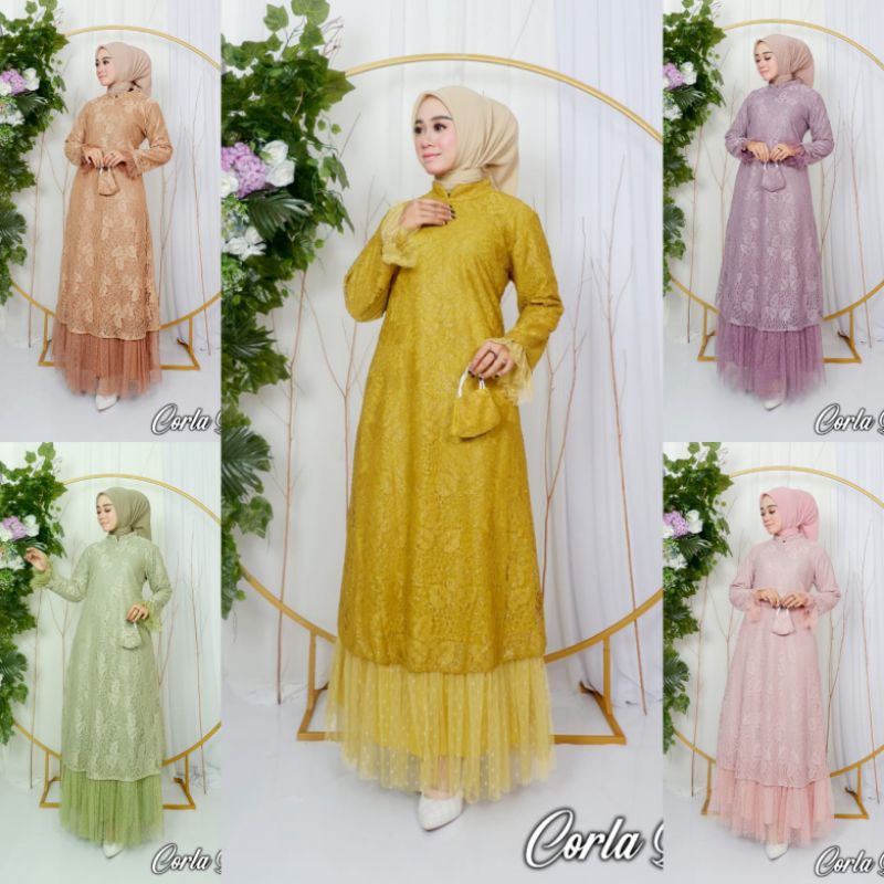 GAMIS CORLA // BAHAN BRUKAT KOMBINASI TILLE TUTU // BAJU PESTA BRUKAT // BAJU WISUDA // KEBAYA MODERN // By Mirajaya