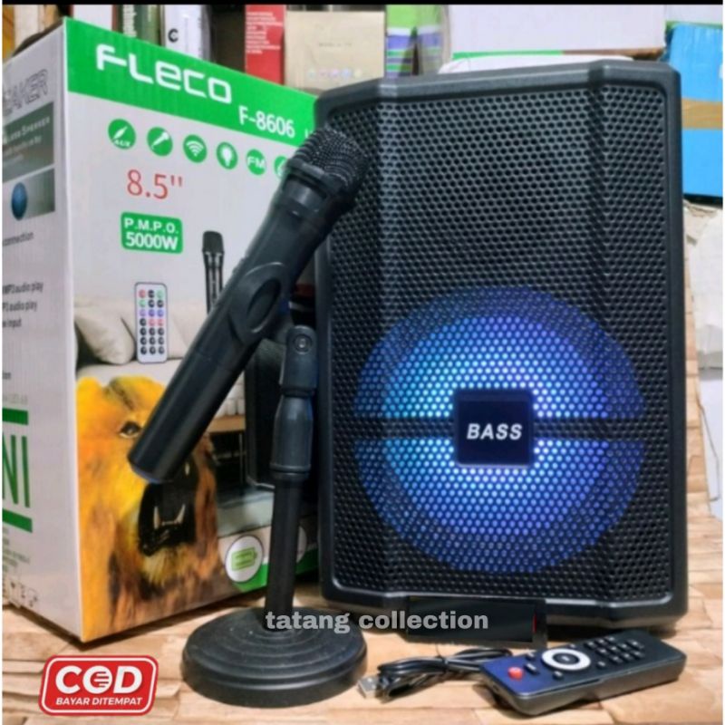 Sepeaker Bluetooth Karaoke FLECO F-8606 LED AB BONUS Mic Wireless