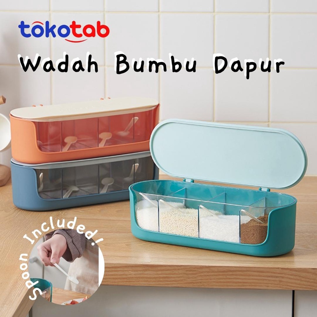 Tokotab - Tempat Bumbu Tempat Penyimpanan Bumbu Dapur Tempat Sendok Alat Dapur Tempat Bumbu 4 Sekat