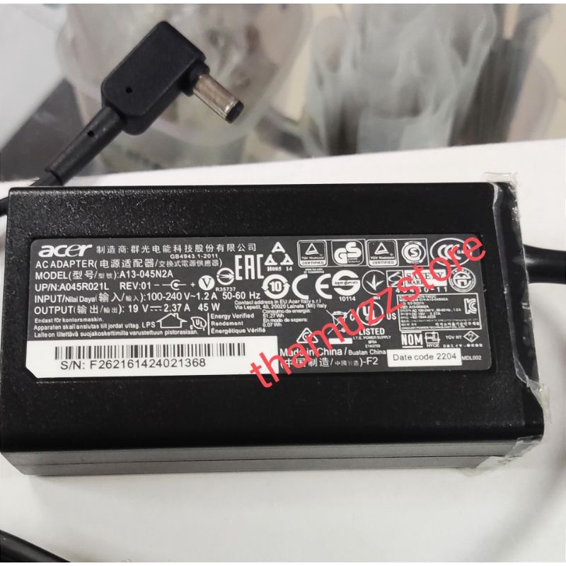 Adaptor acer aspire 3 A315-41 A314-33 19V 2.37A Original