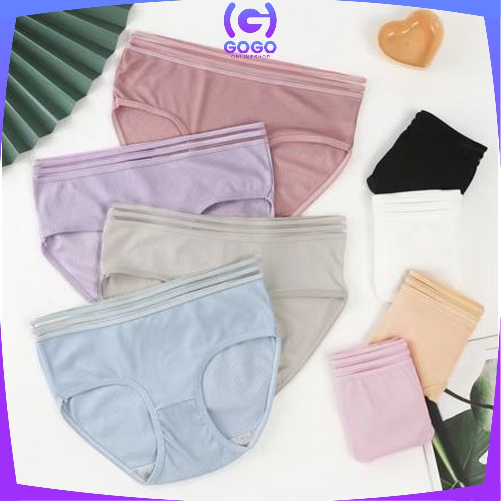 GOGO-P126 Celana Dalam Wanita Cewek Garis Motif Polos Pakaian Dalam Wanita CD Wanita Panties Segitiga Impor