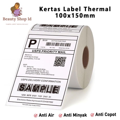 Beauty Jaya - [ JUAL PALING MURAH ] LABEL STICKER THERMAL PRINT RESI 100 X 150 BARCODE UKURAN A6