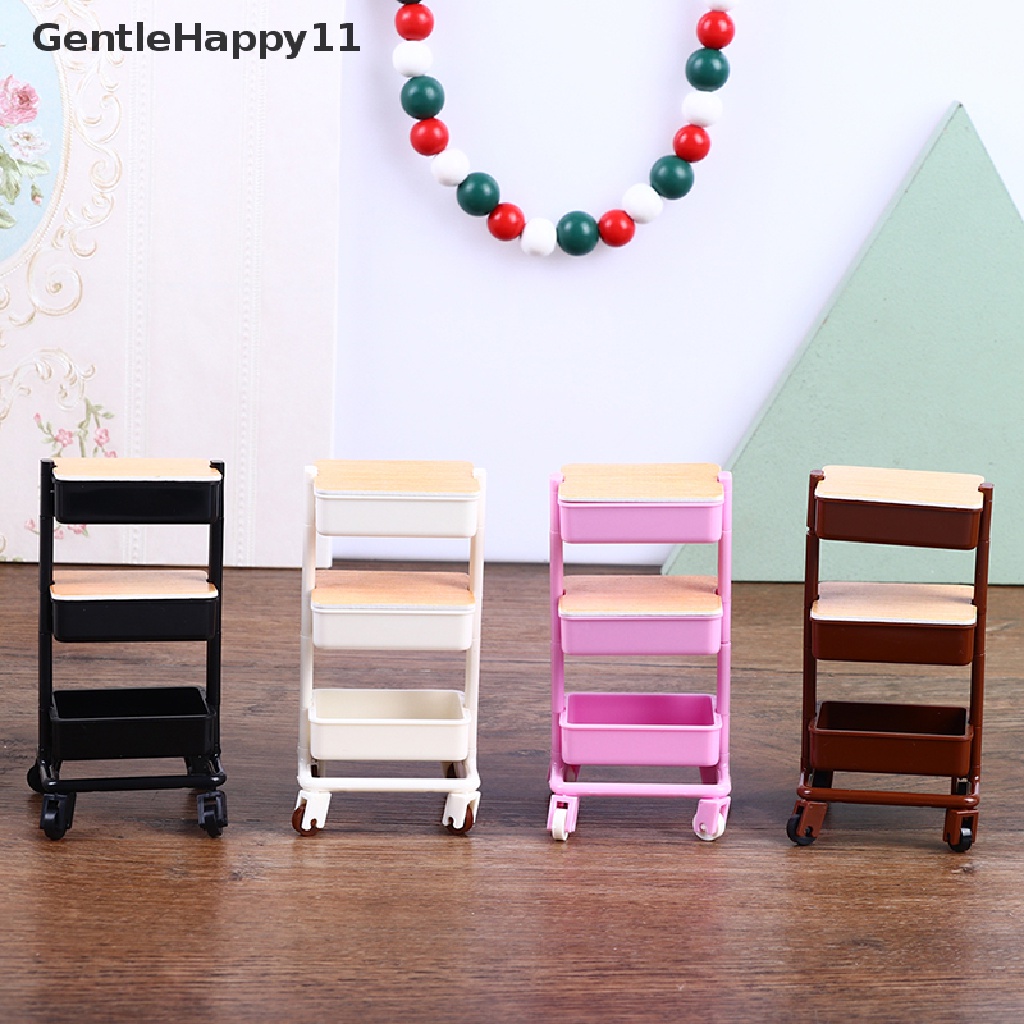 Gentlehappy 1: 12rumah Boneka Troli Keranjang Makan Dg Roda Penyimpanan Rak Furniture Decor Mainan id