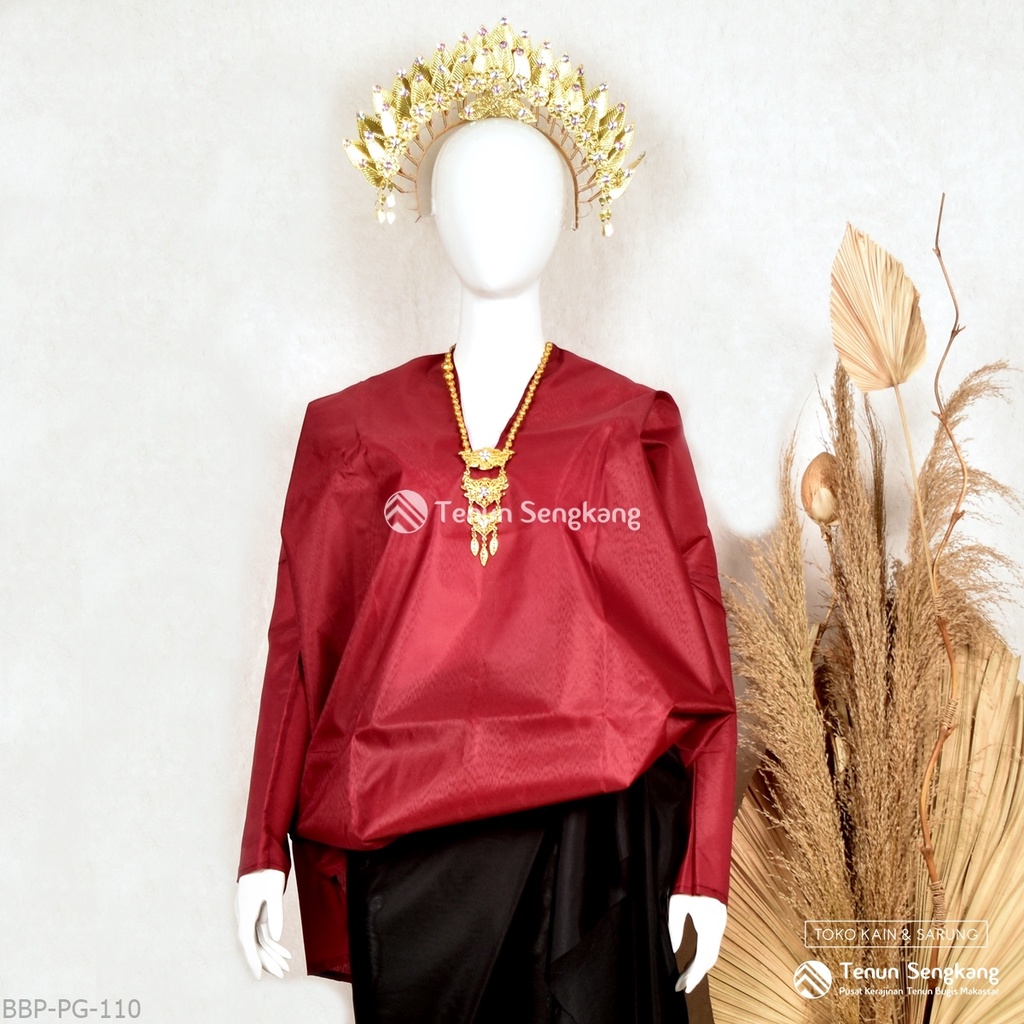 Baju Bodo Adat Bugis Makassar Dewasa Polos Original Tokko Asli Lengan Panjang Marun - Tenun Sengkang