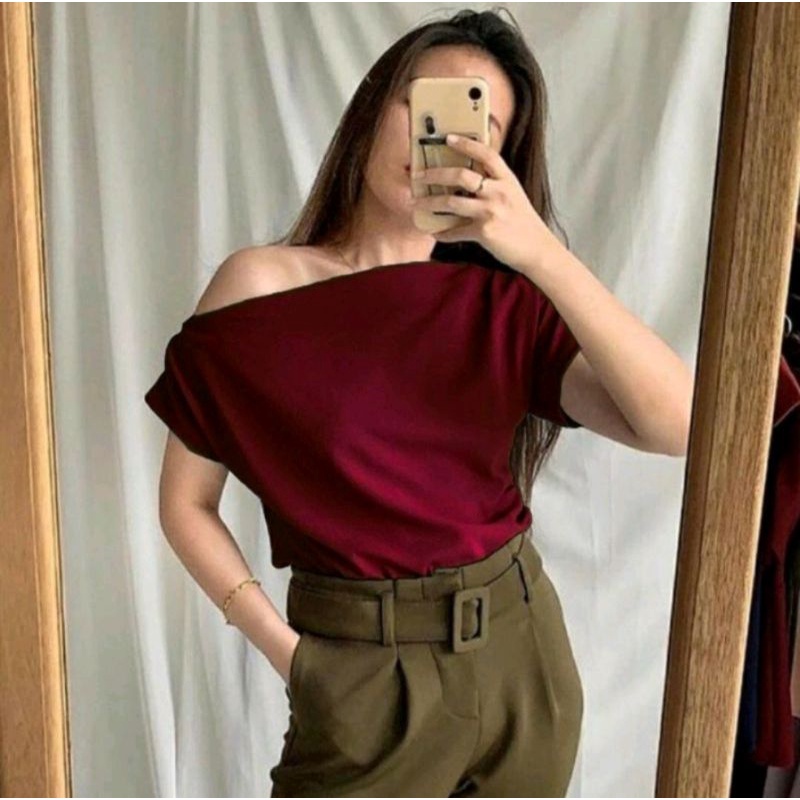 ELT28 ~ Sherly One Shoulder Top Sabrina / Kino Top One Shoulder / Atasan Sabrina / Pakaian Wanita