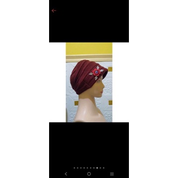 set turban ibu dan syal hangat polos / payet