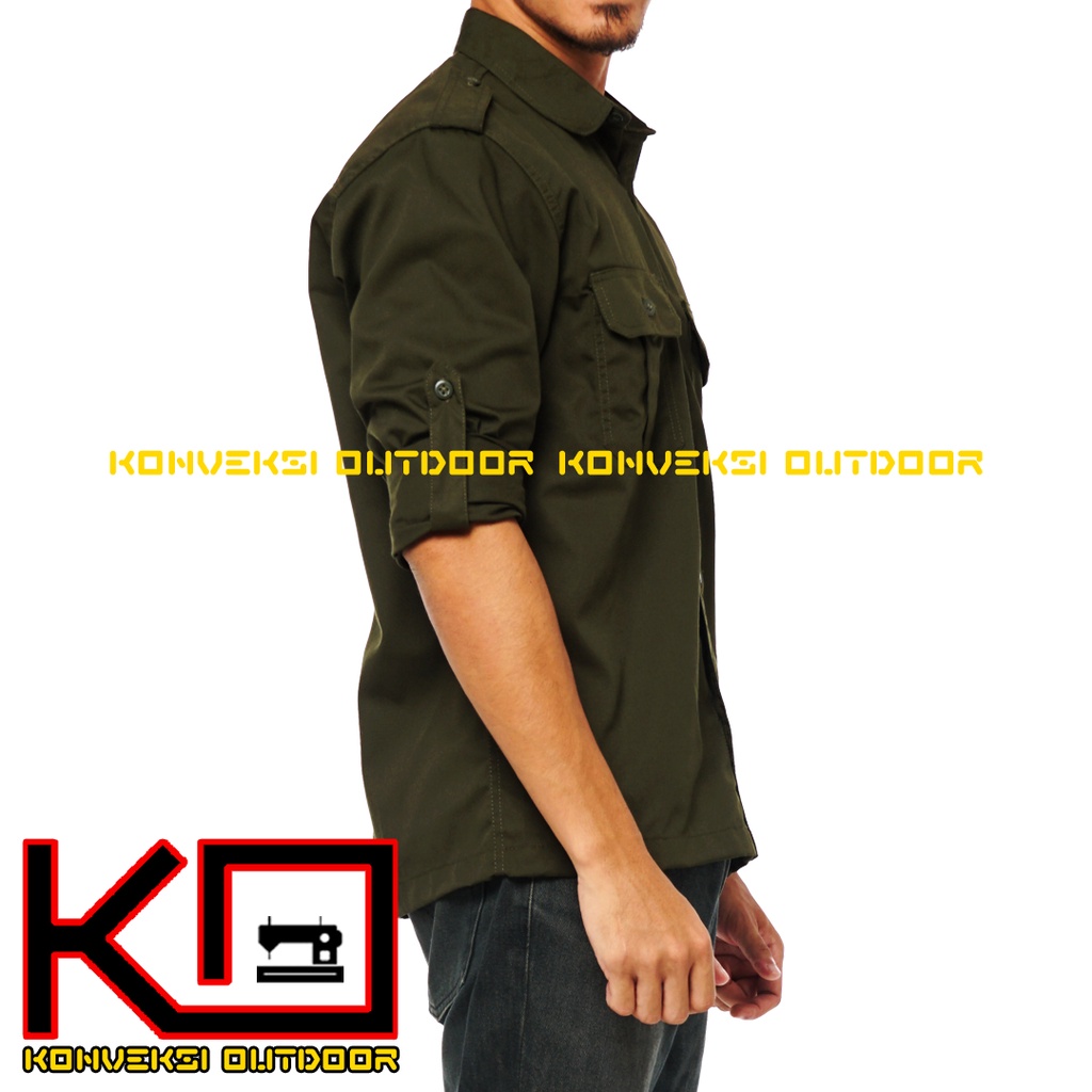 BAJU KEMEJA PDL LAPANGAN OUTDOOR INDOOR PRIA LENGAN PANJANG - Seragam Kerja Kantor Group Kemeja Lapangan Outdoor Gunung Taktikal Comunitas Kemeja Dinas PDH PNS Cargo Safari Paspampres Militer Tactical Americand Drill American America Warna Hijau Army