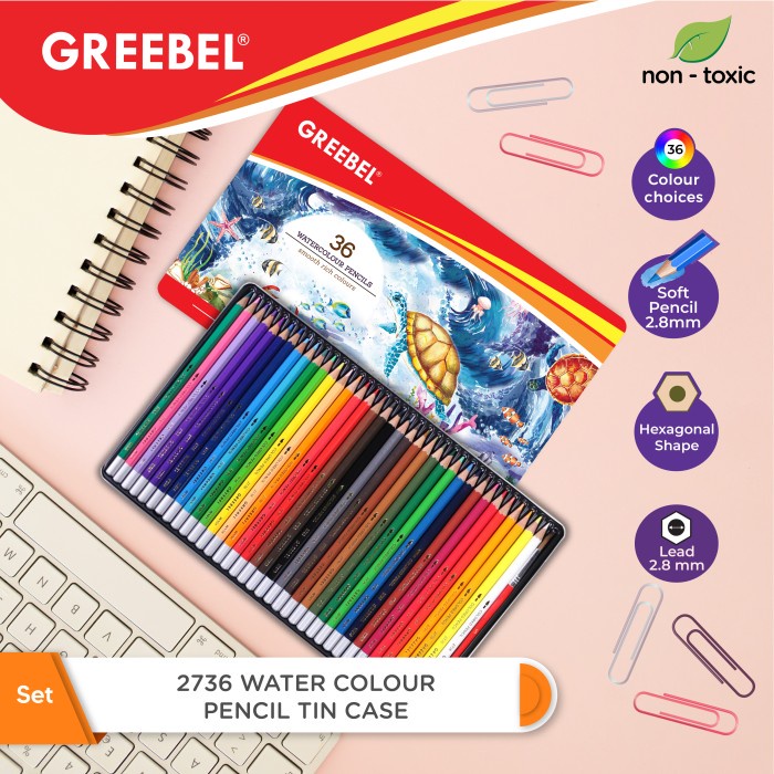 

[COD] GREEBEL 2736 Water Colour Pencil TIN Case 36 Warna