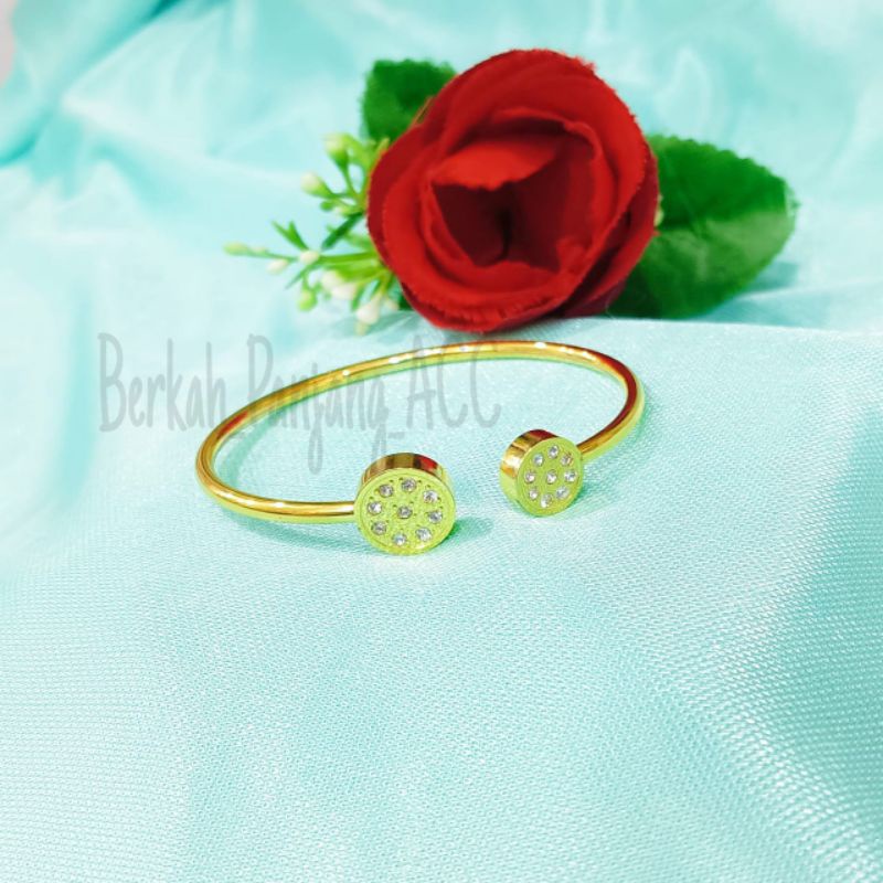 GELANG TITANIUM BULAT MATA MCI perhiasan super berkelas fashion korea anti karat dan anti luntur