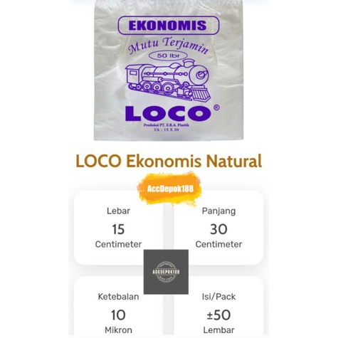 KANTONG PLASTIK KRESEK LOCO EKONOMIS BENING/TRANSPARAN / NATURAL  UKURAN 15 (15X30) ISI 50 LEMBAR BAHAN PREMIUM / DAUR ULANG