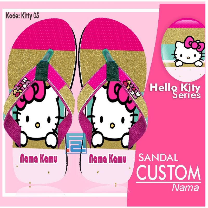 Sandal Custom Nama Karakter Hellokitty Anak/Dewasa Free Custom Suka Suka