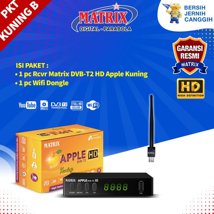 FREE ONGKIR STB MATRIX DVBT2 APPLE KUNING + WIFI DONGLE