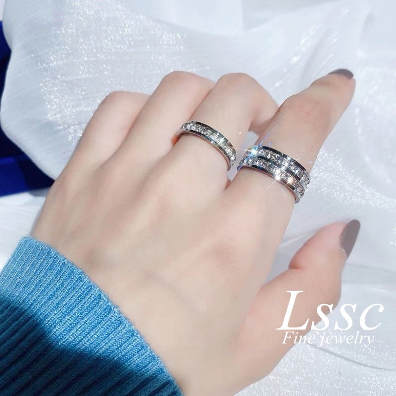 Cincin Titanium Wanita Anti Karat Berlian Emas 18K Mewah Cantik Perhiasan Korea Aksesoris Fashion