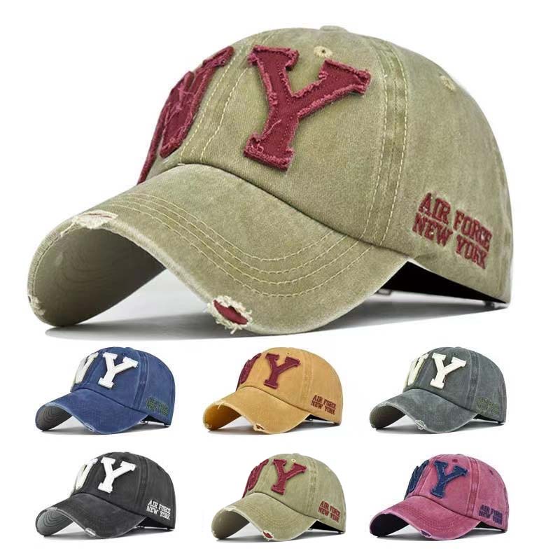 Topi Baseball Denim Washed Adjustable Motif Tulisan NY Gaya vintage Untuk Pria Dan Wanita