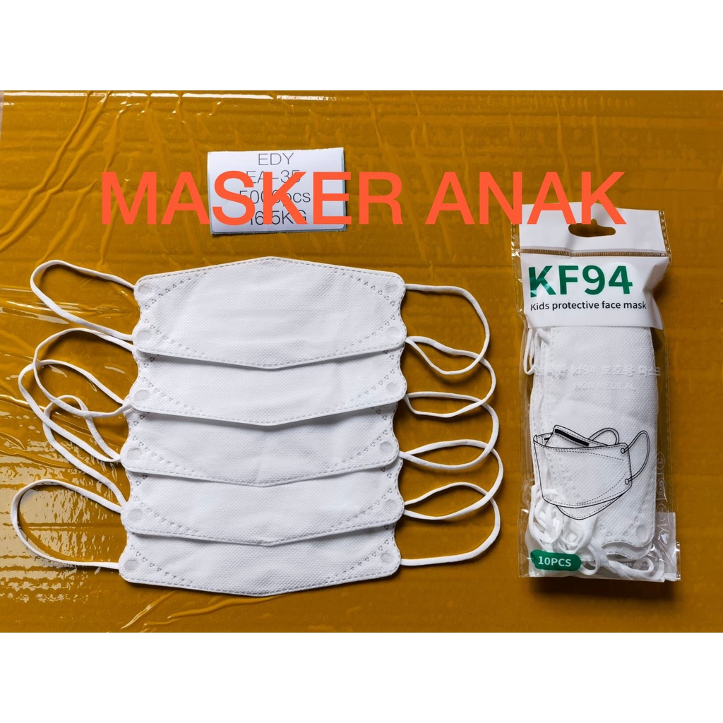 Masker kf94 anak polos hitam putih 1pak isi 10pcs