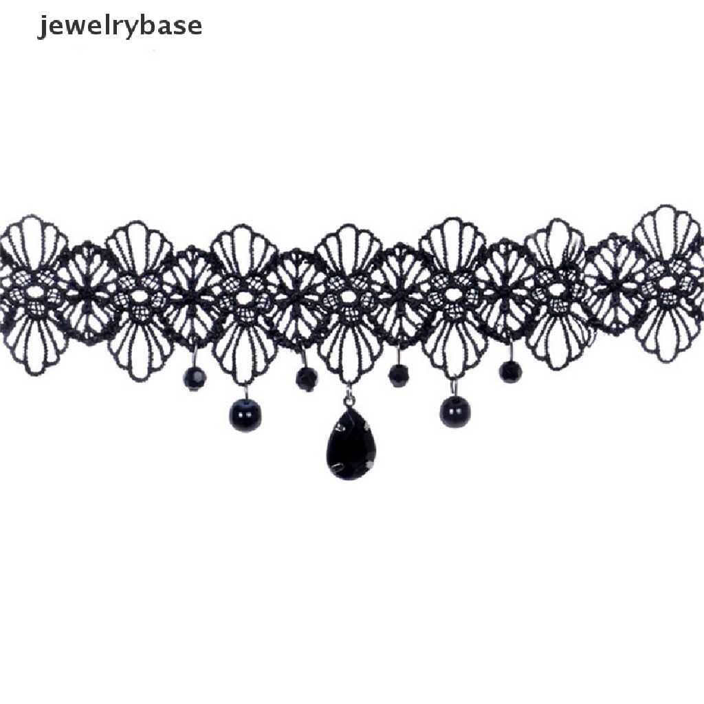 Kalung Choker Bahan Lace Warna Hitam Dengan Liontin Bunga Gaya Gothic Retro