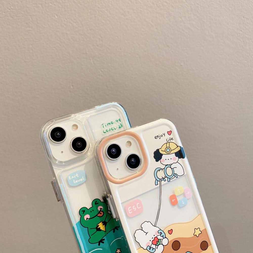 Case For iPhone 14 Pro Max Soft Silicone Big Hole Space Case Cartoon Cute Animal Miner Plating Buttons Camera Protection Shockproof For iPhone 14 13 12 11 Plus Pro Max 6 7 8 Plus XR XS