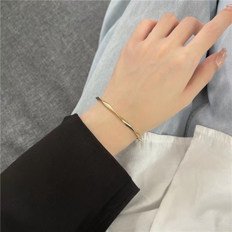 Gelang Bangle open Desain Riak Warna Polos Untuk Wanita