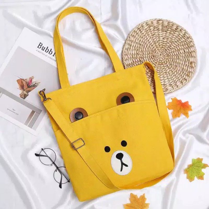 Arifirn Tote Bag Bear - Tas Tote Bag Wanita dan Pria (Resleting)