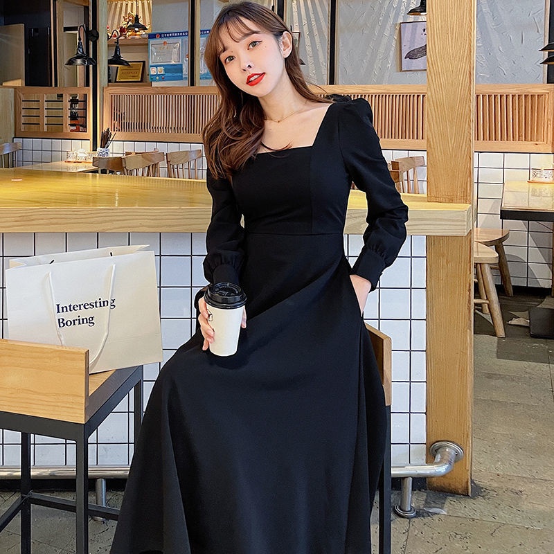 Dress Hitam Polos Jumbo Lengan Panjang Casual  Party Dress