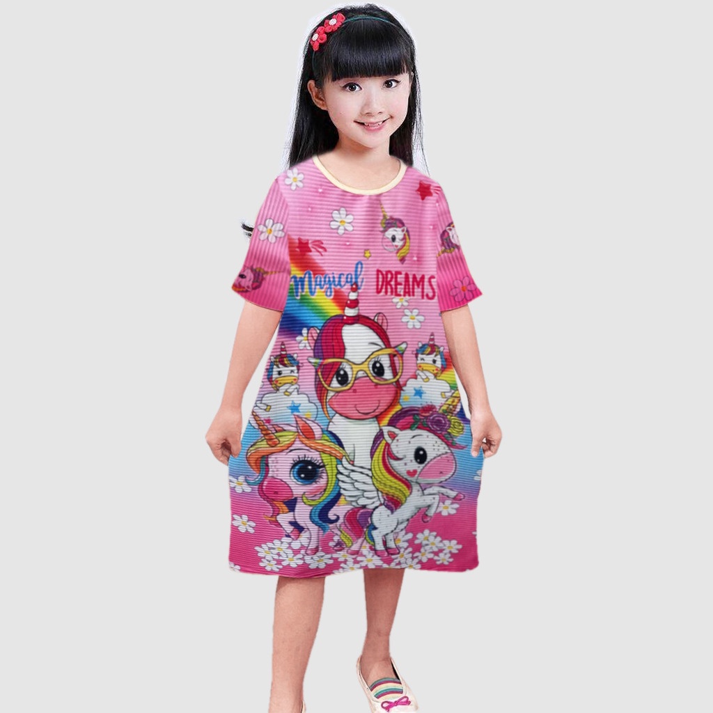 RILLO - Dress Anak Perempuan Turun Naik Viral Full Printing Usia 3-8 thn
