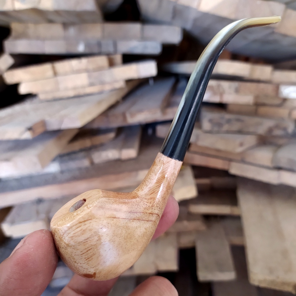 Pipa cangklong kecil kayu mahoni dan tanduk asli