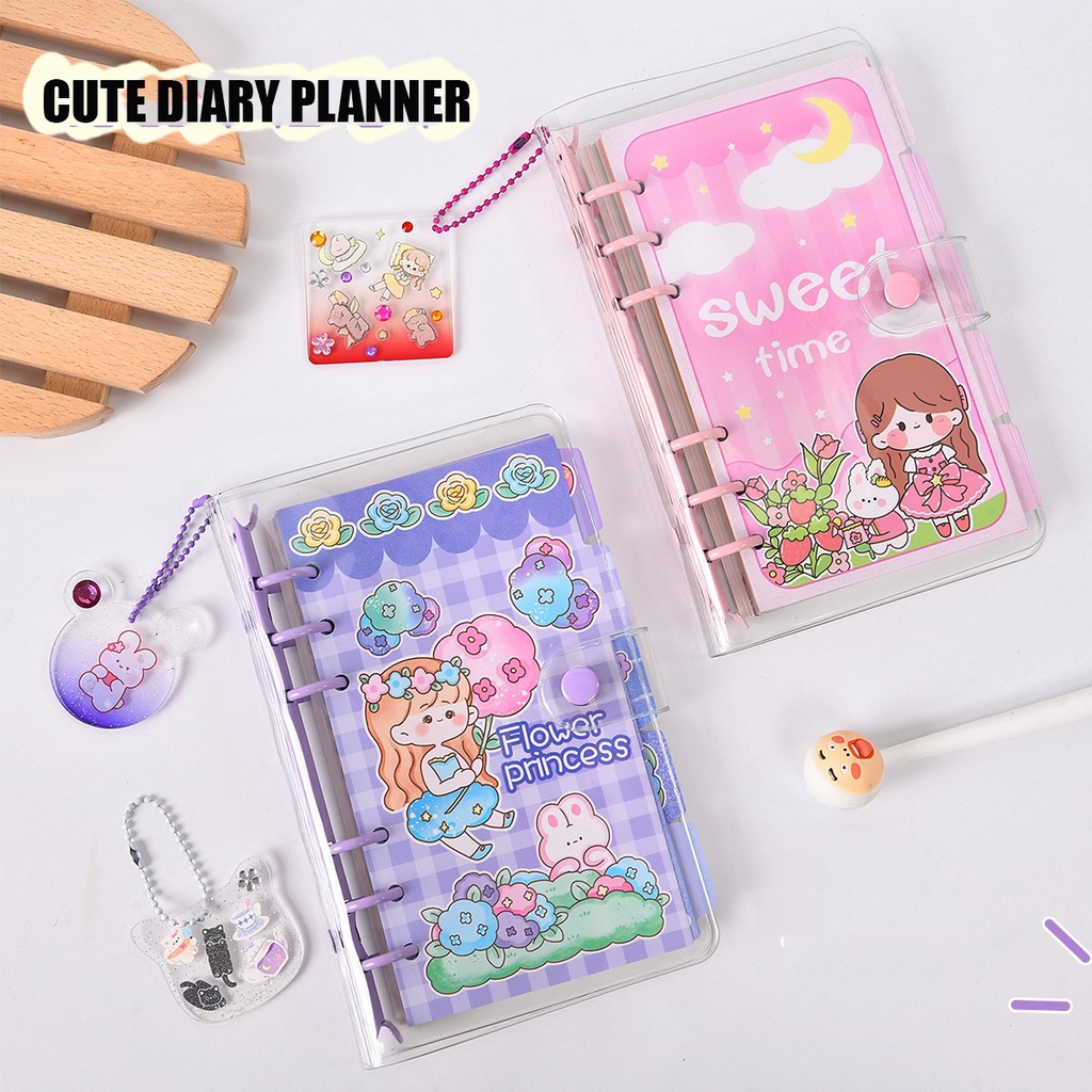 BUKU DIARY BINDER JOURNAL PLANNER ANAK TRANSPARAN BUKU CATATAN HARIAN ANAK SEKOLAH MOTIF KARTUN LUCU LOOSE LEAF NOTEBOOK MEMO BISA DILEPAS GAYA JEPANG DAN KOREA