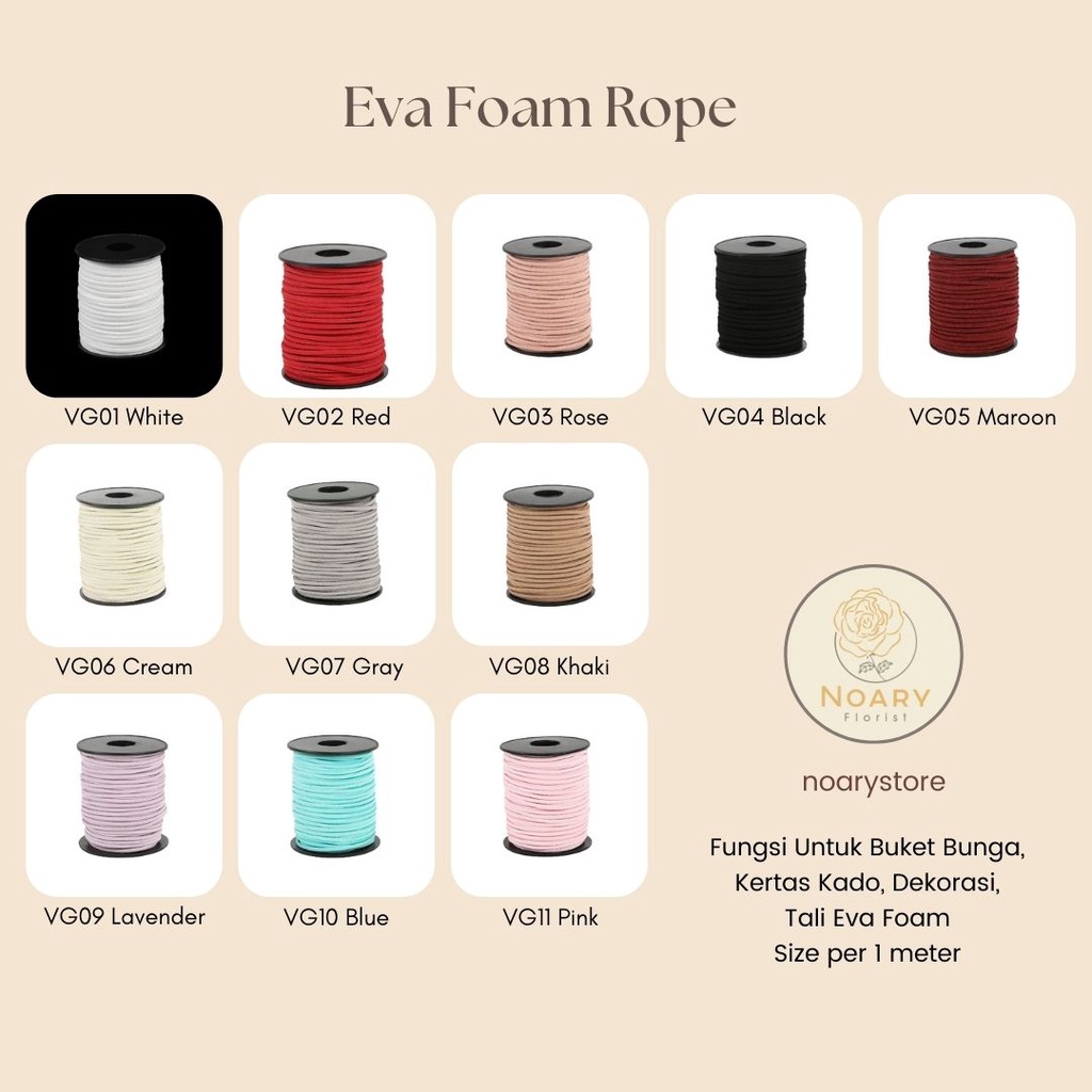 Eva Foam Rope / Rope / Pita Satin / Ribbon / Pita Import / Pita Bunga / Pita Kado / Pita Chiffon / Pita Termurah / Flower Ribbon / Florist Ribbon / Pita / Pita Grosir / Pita Besar Kecil Medium / Satin / OPP / Pita Tarik / Florist supply