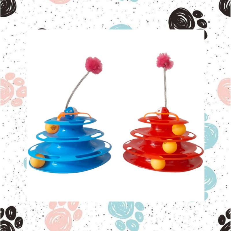Mainan kucing Track Ball Tower Bulu Tiga tingkat EXTRA DELUXE OPO CAT