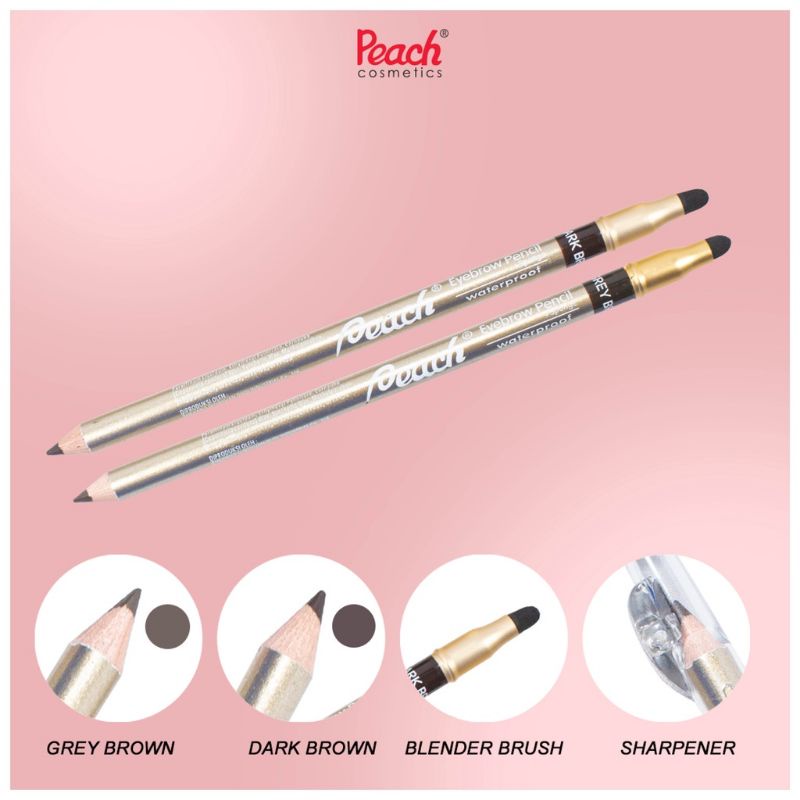 PEACH Eyebrow Pencil Waterproof Dengan Sponge / Dengan Brush | Dark Brown / Grey Brown / Brown / Black | Pensil Alis Murah