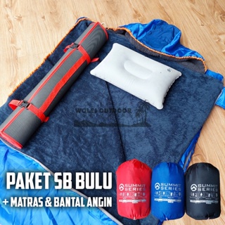 PAKET SLEEPING BAG BULU TEBAL & MATRAS CAMPING + BANTAL ANGIN / PAKET SLEEPING BAG DAN MATRAS