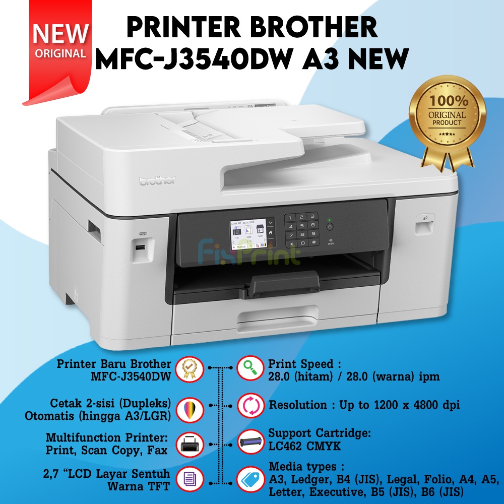 Printer Brother A3 Inkjet Print Scan Copy MFC-J3540DW Multifunction Color Duplex WiFi Fax LAN Borderless Pengganti MFC-J3530DW J3530