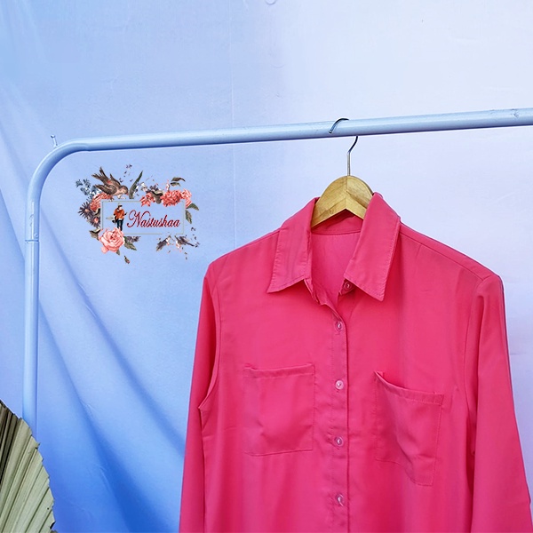 Kemeja Oversize Shirt Polos Pocket Kantong Tunik Kemeja Wanita Polos Dusty Pink Baju Atasan Cewek Full Kancing