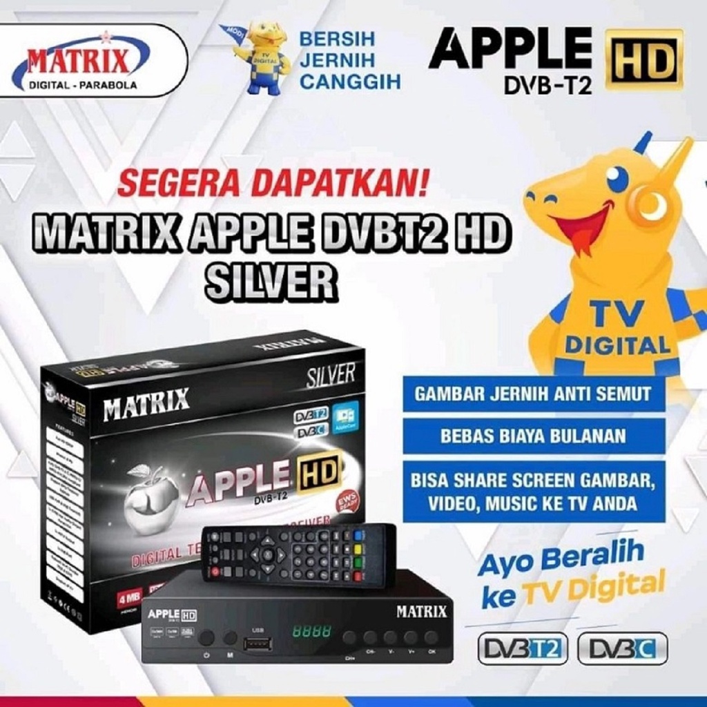 STB Matrix Apple Silver TV Digital Set Top Box Matrik Apel DVB T2 HD