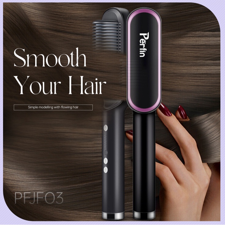 Perfin PFJF03  Pelurus Rambut Catok Sisir Listrik Hair Straightener Curler 2 in 1