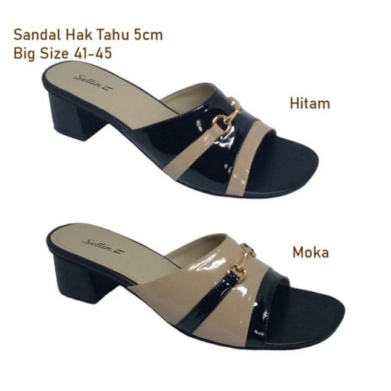 OVERSIZE Slop Wanita Kulit Glosy Ukuran Besar 41-45 Heels Pesta Ibu2 Ke undangan Pengajian Ukuran JUMBO Besar Hitam