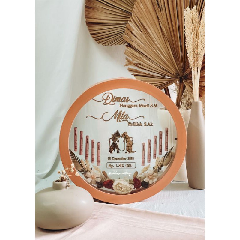 READY MAHAR BULAT TRANSPARAN 30X30CM FREE DESIGN/ MAHAR RUSTIC SESERAHAN HANTARAN FRAME MAHAR MURAH 