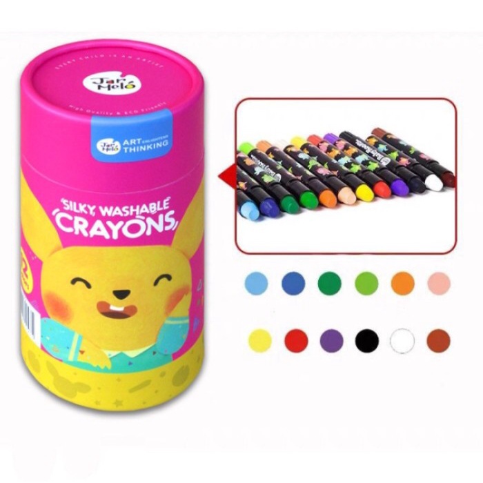 

[COD AKTIF] JOAN MIRO| BABY ROO| JAR MELO WASHABLE SILKY CRAYONS - Non Toxic 24pcs - 12 Colors